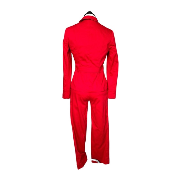 Etcetera Red Two Piece Pant Suit Jacket Full Zip Cotton Spandex Career Size 0 - Picture 4 of 16
